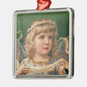 ブロンド・エンジェルとクリスマスバナー メタルオーナメント (左)