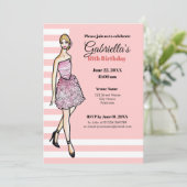 ブロンド・ガールとピンクのバラのカクテルドレス 招待状 (スタンド正面)