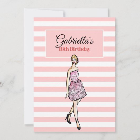 ブロンド・ガールとピンクのバラのカクテルドレス 招待状 (裏面)