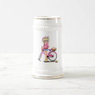 ブロンド・ガールとピンクバイクビールスタイン ビールジョッキ