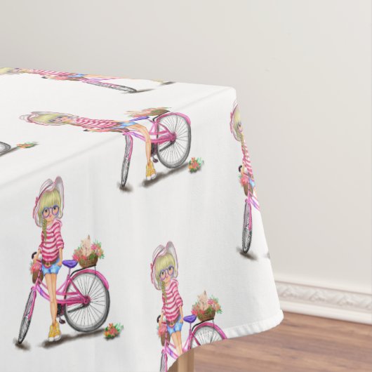 ブロンド・ガールとピンク・バイク・テーブルクロス テーブルクロス (インサイチュ)