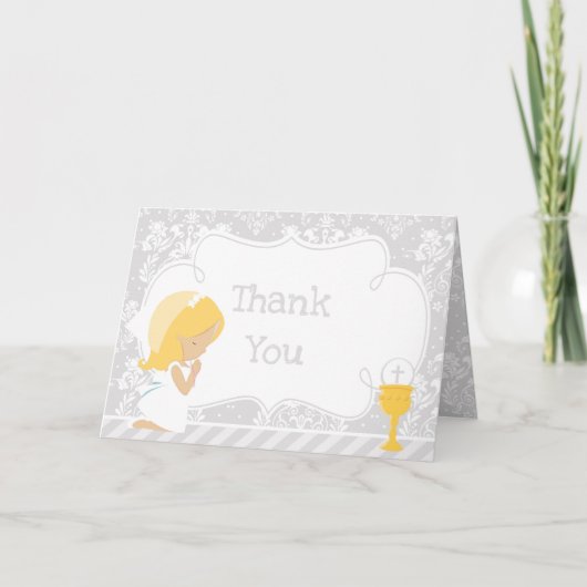 ブロンド・ガール・ファースト・コミュニオン「ありがとう」 サンキューカード (正面)