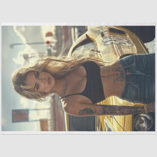 ブロンド・シック&彼女のマッスルカーのデカップポスター 薄葉紙 (正面)