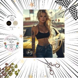 ブロンド・シック&彼女のマッスルカーのデカップポスター 薄葉紙