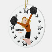 ブロンド·チアリーダー·ポム·ポム·インオレンジ&ブラック セラミックオーナメント (左)