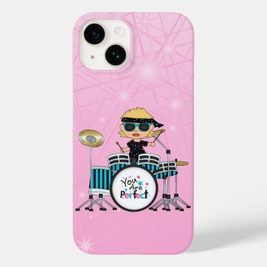 ブロンド・ドラマー・ガール、星とピンク Case-Mate iPhoneケース (裏面)