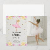 ブロンド・バレリーナのピンクドレス写真 招待状 (正面/裏面)