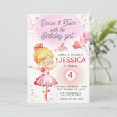 ブロンド・バレリーナの女の子の誕生日バレエ 招待状 (スタンド正面)