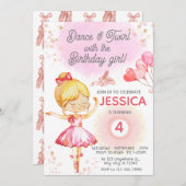 ブロンド・バレリーナの女の子の誕生日バレエ 招待状 (正面/裏面)