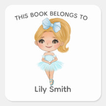 ブロンド・バレリーナ・ブルー・ドレスネーム・バレエ・ブックラベル