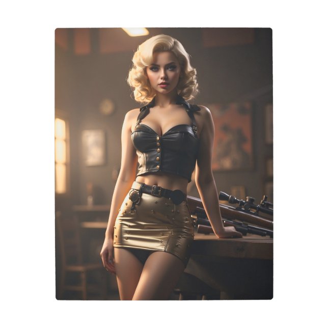 ブロンド・ピンアップ・ガール メタルプリント (正面)