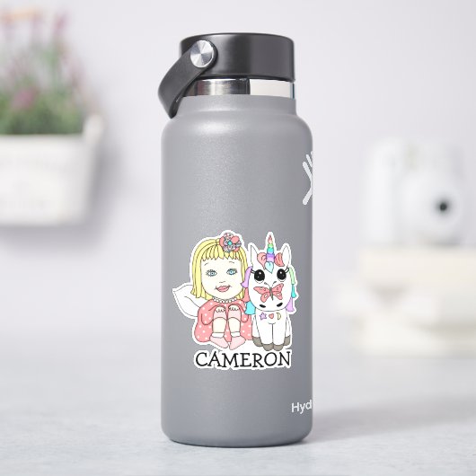 ブロンド・フェアリーとユニコーンパーソナライズされたの名前 シール (HydroFlask)