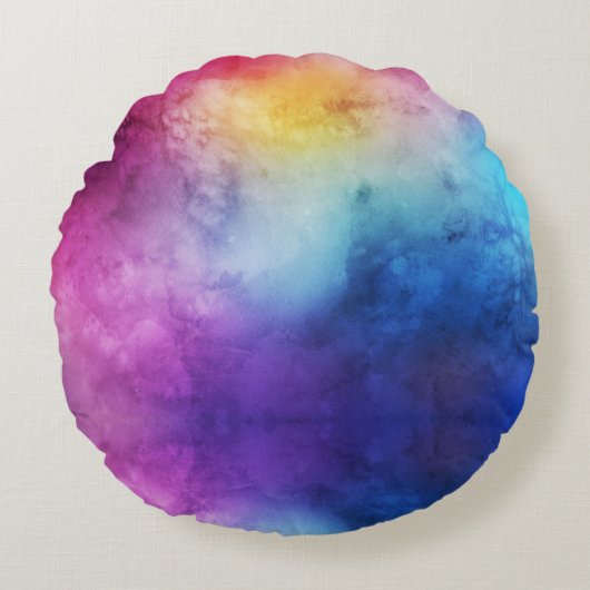 ブロンド&ブレーク – レインボーウォーター色絞り染め枕 ラウンドクッション (正面)