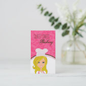 ブロンド・ベイカーonピンク・ブラウン・カップケーキ・ビジネス・カード 名刺 (スタンド正面)