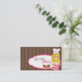 ブロンド・ベイカーonピンク・ブラウン・カップケーキ・ビジネス・カード 名刺 (スタンド正面)