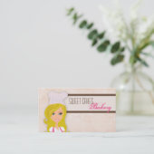 ブロンド・ベイカーonピンク・ブラウン・カップケーキ・ビジネス・カード 名刺 (スタンド正面)