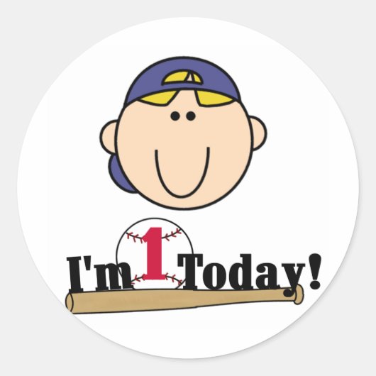ブロンド・ボーイ・ベースボール1st誕生日Tシャツ ラウンドシール (正面)