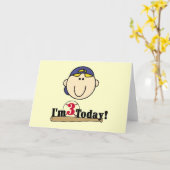 ブロンド・ボーイ・ベースボール3歳の誕生日 カード (黄色い花)