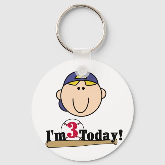 ブロンド・ボーイ・ベースボール3歳の誕生日 キーホルダー (正面)