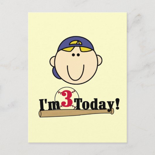 ブロンド・ボーイ・ベースボール3歳の誕生日 ポストカード (正面)