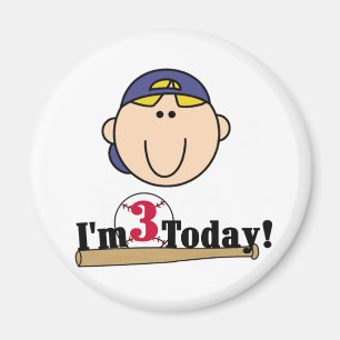 ブロンド・ボーイ・ベースボール3歳の誕生日 マグネット