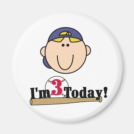 ブロンド・ボーイ・ベースボール3歳の誕生日 マグネット (正面)
