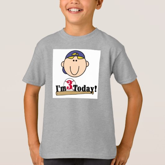 ブロンド・ボーイ・ベースボール3歳の誕生日 Tシャツ (正面)