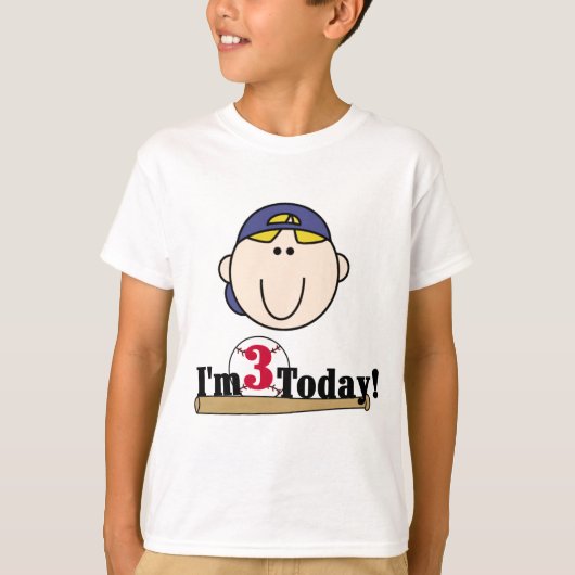 ブロンド・ボーイ・ベースボール3歳の誕生日 Tシャツ (正面)