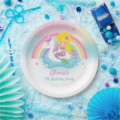 ブロンド・マーメイドとユニコーンプールの誕生日パーティー ペーパープレート (パーティー)