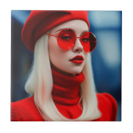 ブロンド・レディ・イン・レッド タイル