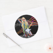 ブロンド・ロッカー抽象芸術ウィメンギターミュージックアート ラウンドシール (封筒)