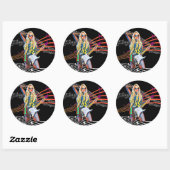 ブロンド・ロッカー抽象芸術ウィメンギターミュージックアート ラウンドシール (シート)