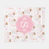ブロンパーソナライズされたドバレリナピンクフローラ フリースブランケット (正面(横))