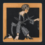 ブロークンパールネックレス スクエア壁時計<br><div class="desc">アーティスト：Coles Phillips |女性が壊れたネックレスから真珠を取り出す</div>