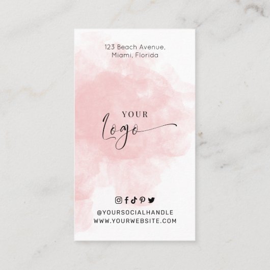 ブローズアフターケアガイド赤面ピンクウォーターカラーサロン 名刺 (裏面)