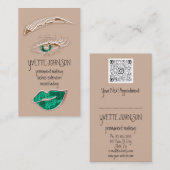 ブローズメイクアップロゴQRCodeバラエメラルドリップスキン 名刺 (正面/裏面)