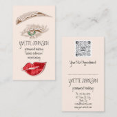 ブローズメイクアップロゴQRCodeバラピンクリップグリーンアイ 名刺 (正面/裏面)