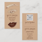 ブローズメイクアップロゴQRCodeロゴブラウン金ゴールドまつ毛 名刺 (正面/裏面)