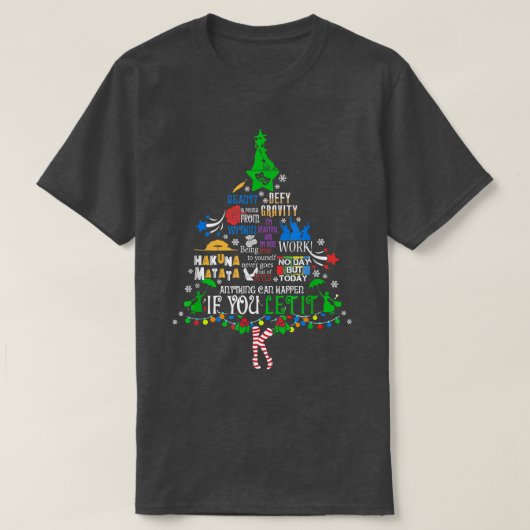 ブロードウェイミュージカルシアタークリスマスツリーおもしろいクリスマス Tシャツ (デザイン正面)