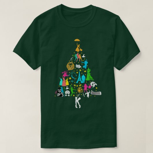 ブロードウェイミュージカルシアタークリスマスツリーおもしろいクリスマス Tシャツ (デザイン正面)