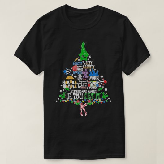 ブロードウェイミュージカルシアタークリスマスツリーおもしろいクリスマス Tシャツ (デザイン正面)