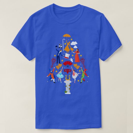 ブロードウェイミュージカルシアタークリスマスツリーおもしろいクリスマス Tシャツ (デザイン正面)