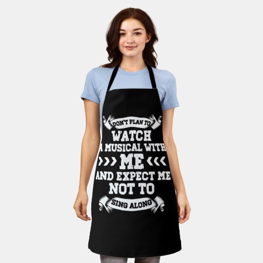 ブロードウェイミュージカル引用文シアターラブに植えない エプロン (着用した状態)