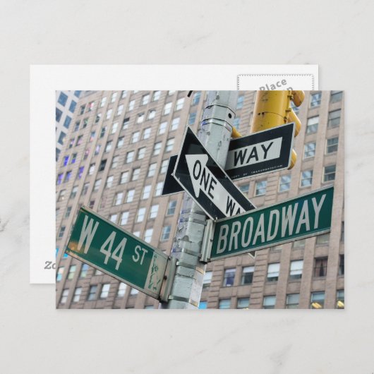 ブロードウェイ及びニューヨークシティの第44 -郵便はがき ポストカード (正面/裏面)