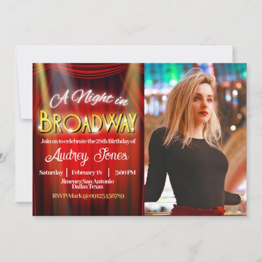 ブロードウェイ誕生日と写真 招待状 (正面)