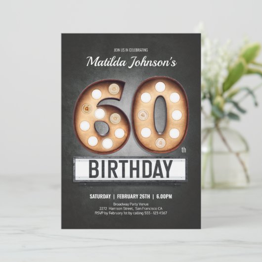 ブロードウェイ60誕生日ヴィンテージマーキーおもしろい 招待状 (スタンド正面)