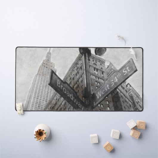 ブロードウェイNYCデスクマット – ブラック&ホワイトニューヨーク デスクマット (キッズテーブル)