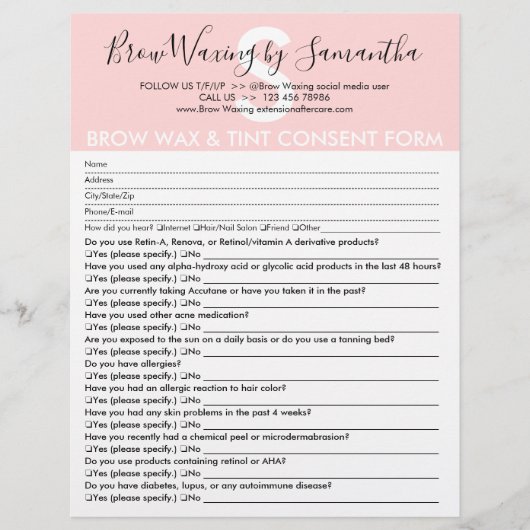 ブローワックスとティント顧客の同意放棄型枠 チラシ (正面)