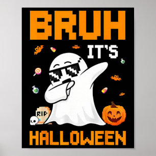 ブロ幽霊ハロウィンかわいいおばけトリックオアトリートCAN ポスター