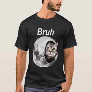 ブロ猫月面おもしろミーム宇宙猫好き男女兼用 Tシャツ